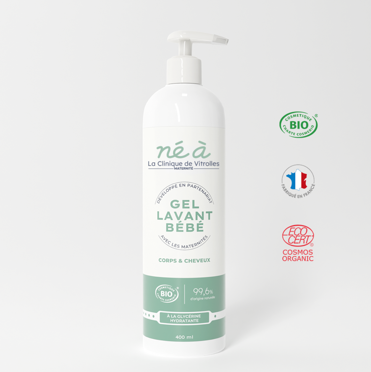 Gel lavant bébé Né à la Clinique de Vitrolles - corps et cheveux - 400 ml