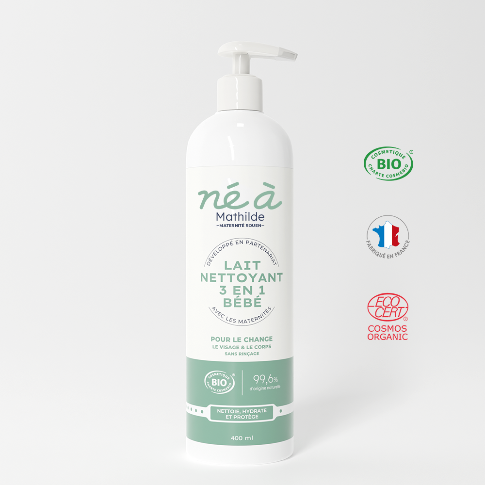 Lait nettoyant 3 en 1 bébé Né à Mathilde - change, visage & corps - 400 ml