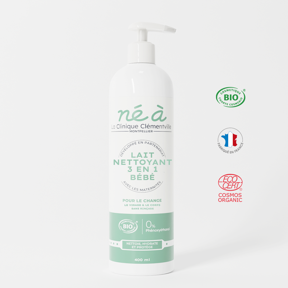 Lait nettoyant 3 en 1 bébé Né à Clémentville- change, visage & corps - 400 ml