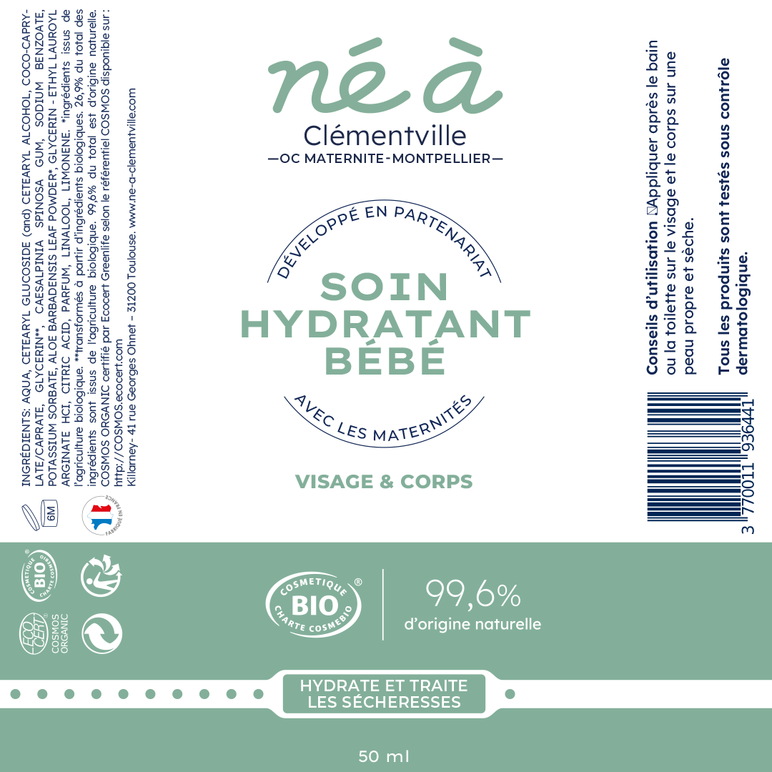 Soin hydratant bébé Né à Clémentville - visage et corps - 50 ml