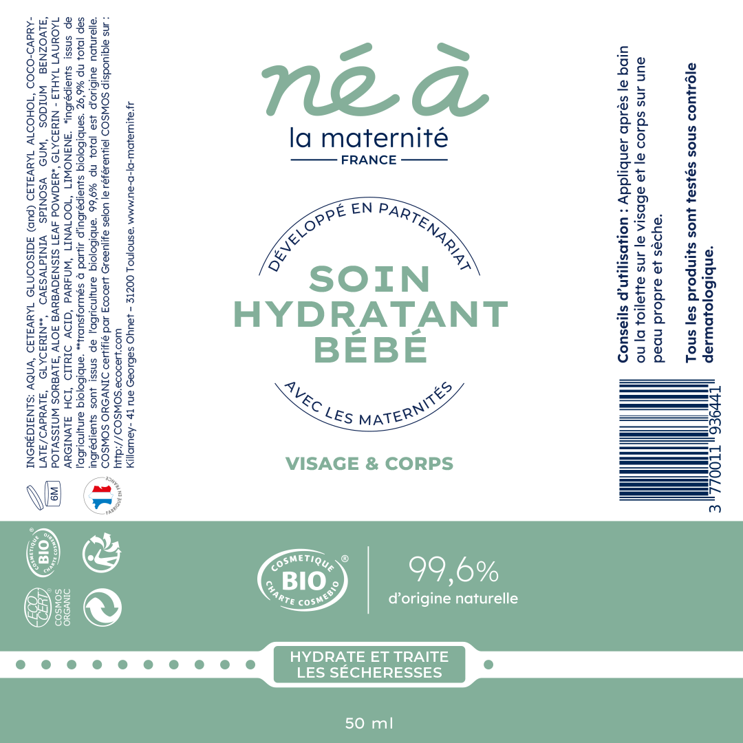 Soin hydratant bébé - visage et corps - 50 ml