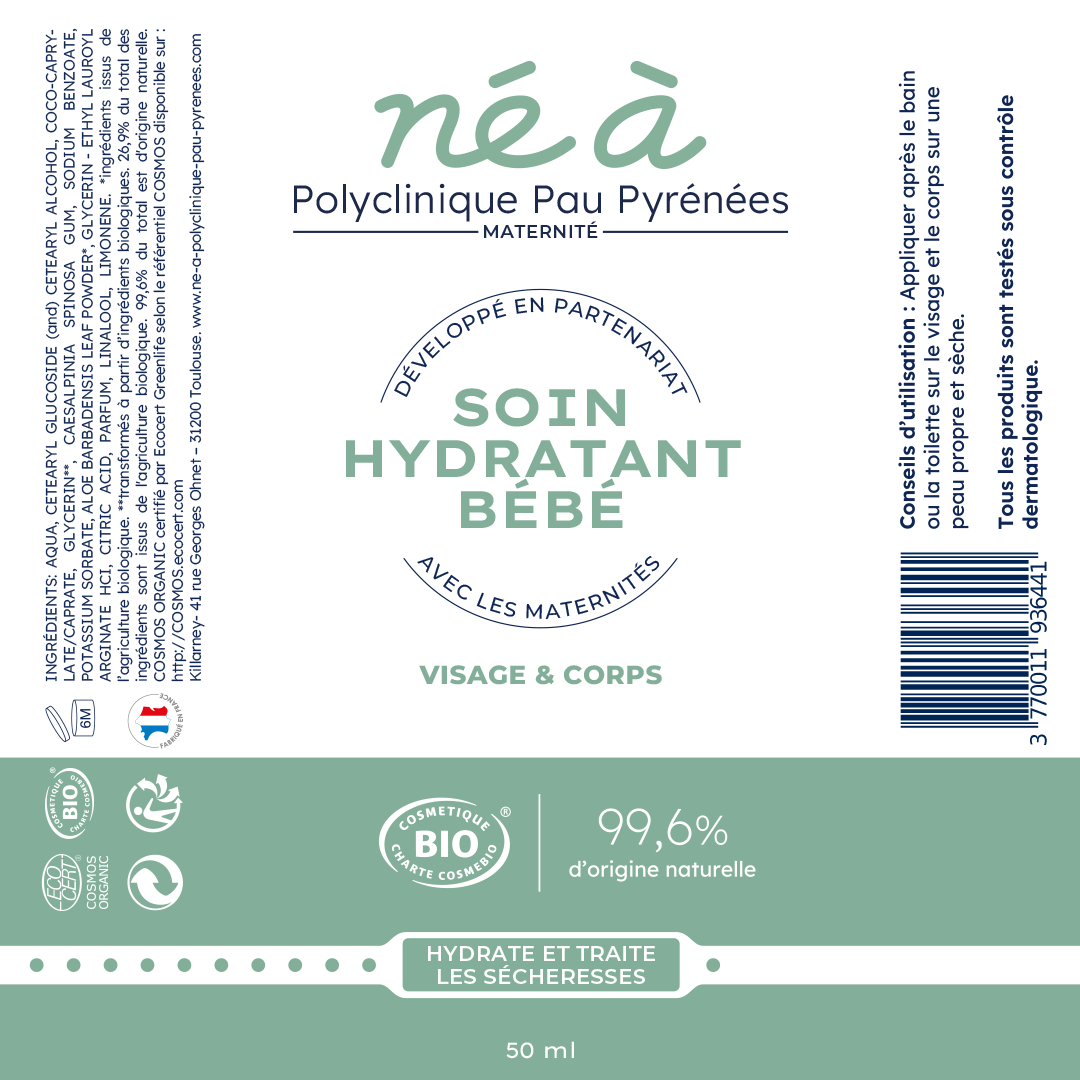 Soin hydratant bébé Né à Polyclinique Pau Pyrénées - visage et corps - 50 ml